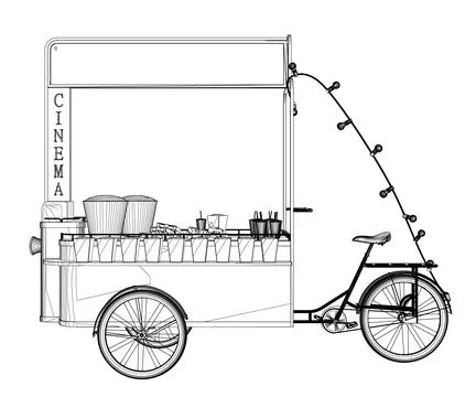 Popcorn maker vector illustration. Vintage kiosk in amusement park. Street food. Stock Illustration