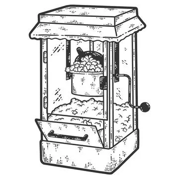 Popcorn making machine. Sketch scratch board imitation. Black and white. Illustrazione stock