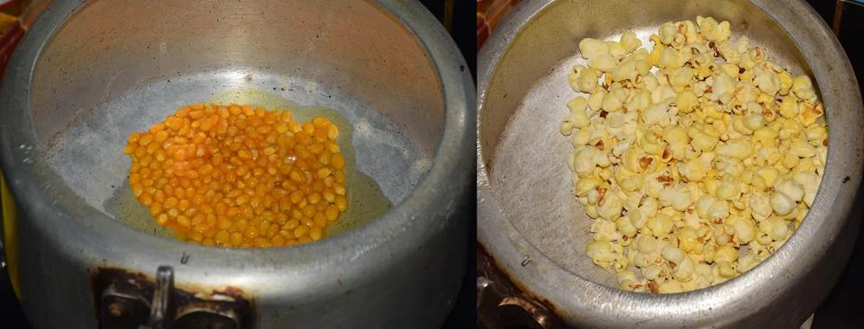 Popcorn making shot process Stock Photos