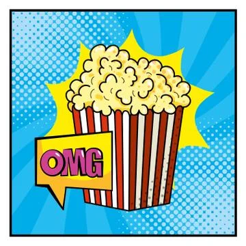 Popcorn with omg message inside square chat bubble Stock Illustration