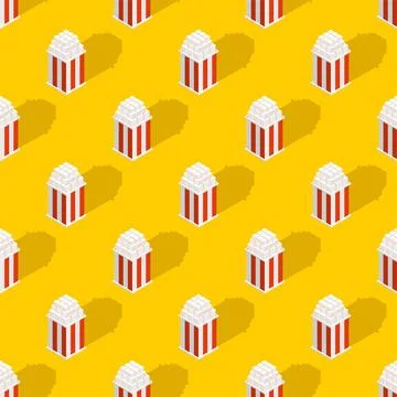 Popcorn pattern seamless isometric. Fried Sweet Corn background Stock Illustration