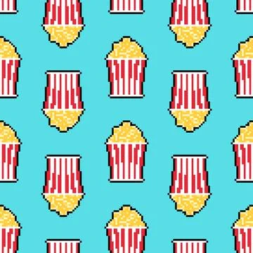 Popcorn pixel art pattern seamless. 8 bit Sweetness background. vector textur イラスト素材