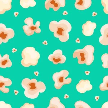 Popcorn seamless pattern. Butter popcorns pieces, fast food for carnival or Stock Illustration