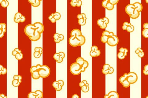 Popcorn Seamless Pattern on Red and White Stripes Stock Illustration