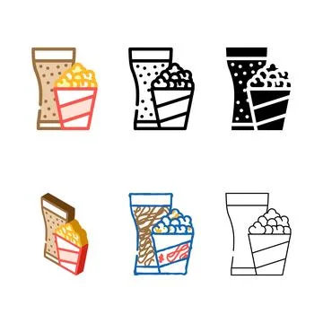 Popcorn snack multistyle and drink glass color icon vector 스톡 일러스트