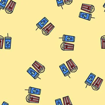 Popcorn soda drink vector seamless pattern Stock Illustration