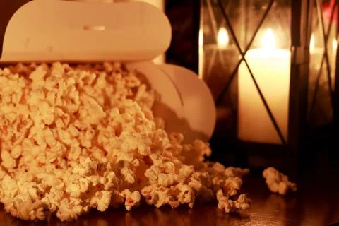 Popcorn stack with heart shape Stock Photos