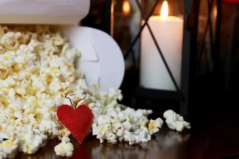 Popcorn stack with heart shape Stock Photos