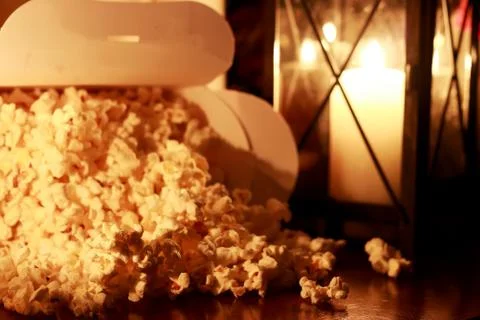 Popcorn stack with heart shape Stock Photos