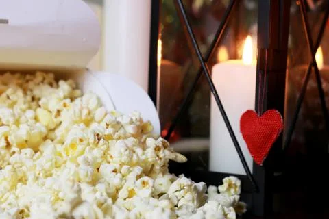 Popcorn stack with heart shape Stock Photos