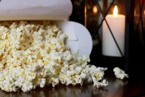 Popcorn stack with heart shape Stock Photos