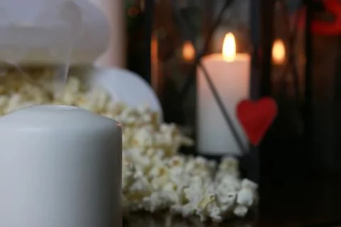 Popcorn stack with heart shape Stock Photos