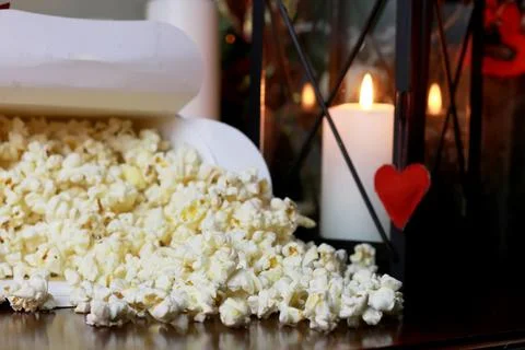 Popcorn stack with heart shape Stock Photos