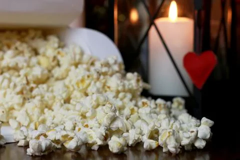 Popcorn stack with heart shape Stock Photos