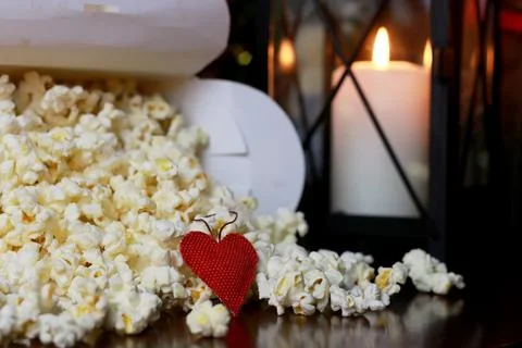 Popcorn stack with heart shape Stock Photos