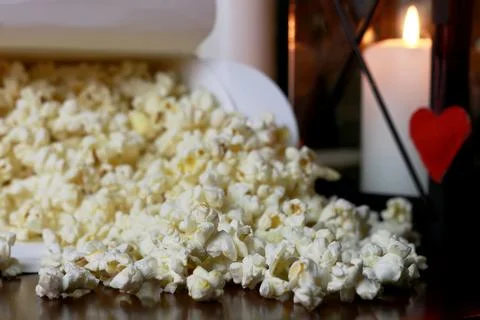 Popcorn stack with heart shape Stock Photos