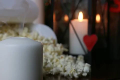 Popcorn stack with heart shape popcorn stack with heart shape ,model relea... Stock Photos