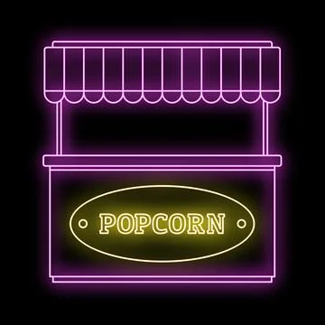 Popcorn stall with neon light creating glow effect Stock Illustration