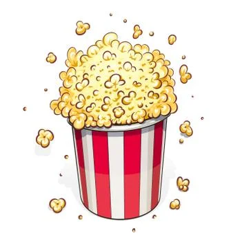 Popcorn in striped basket Stock Illustration