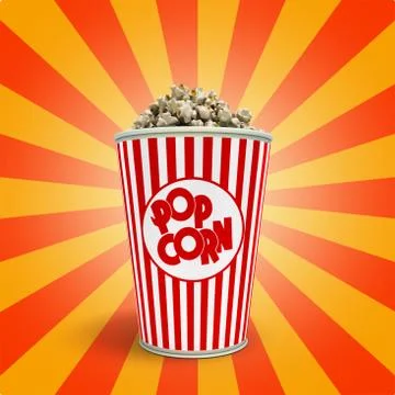 Popcorn in striped bucket 3d render Stock Illustration