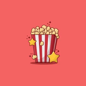 Popcorn in Striped Paper Box Vector Illustrazione stock