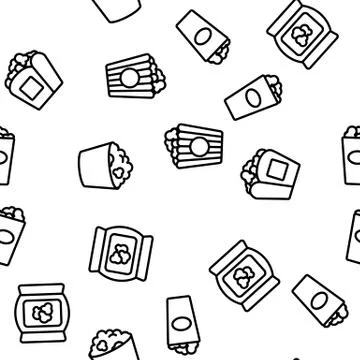 Popcorn Tasty Snack Vector Seamless Pattern Stock Illustration
