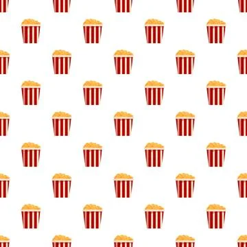 Popcorn tubs scattered creating cinema repeat pattern Stock Illustration