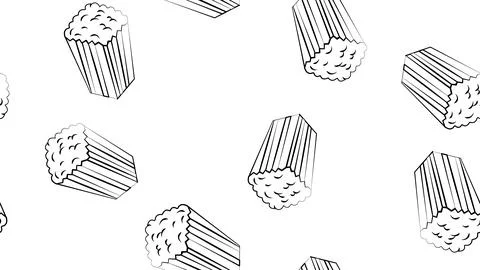 Popcorn vector icon. Box of popcorn seamless pattern on a white background Stock Illustration
