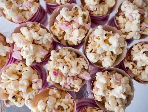 Popcorns top view Stock Photos