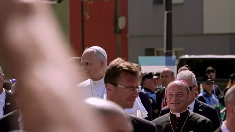 Pope Arriving in Open Vehicle with Security Escort Stock Footage 342612596
