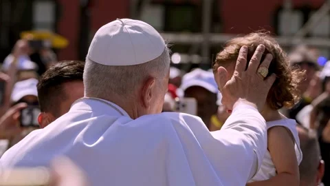 Pope Blessing Child Presented by Security Guard in Tenerife Stock Footage 342612420