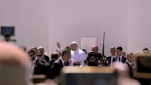 Pope Blessing a Young Child During Departure at Official Event in Tenerife Stock Footage 343458783