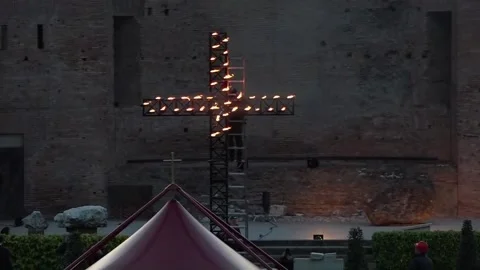 The pope implores for peace in a Via Crucis marked by Ukraine, Roma, IT - 15 Apr Stock Footage 204121692