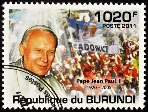 Pope John Paul II on postage stamp Stock Photos