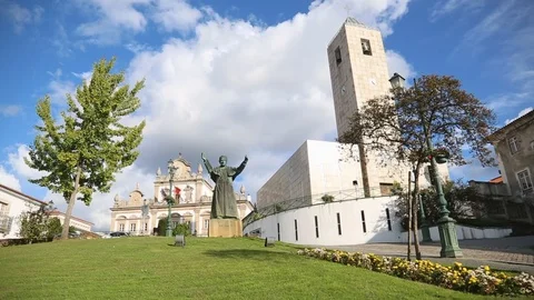 Pope John Paul II statue, City Hall and Church of Our Lady of Incarnation Stock Footage 119507849
