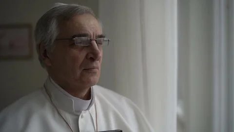 Pope is looking out from window in Vatican Stock Footage 81567431