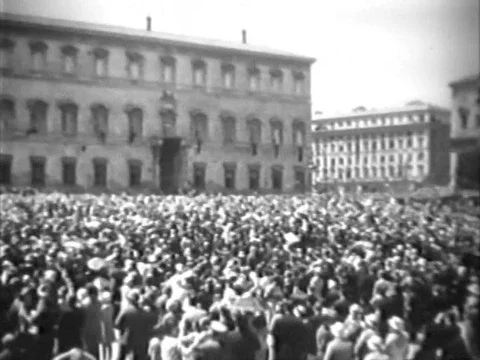 Pope Pius XI addresses a crowd in Rome, Italy and monkeys climb and swim in a Stock Footage