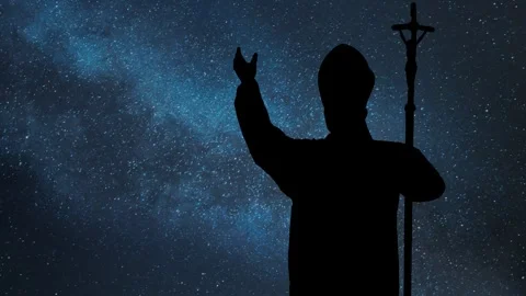 Pope Silhouette by Night, Time Lapse with Stars and Milky Way in Background Stock Footage 249872157