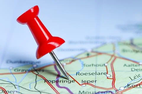 Poperinge, Belgium pin on map Stock Photos