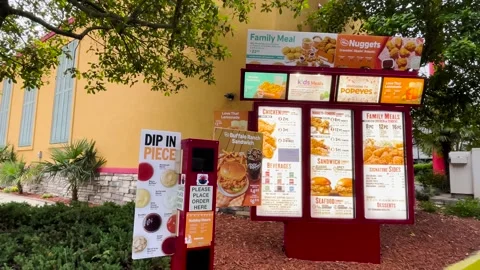 Popeyes fast food restaurant drive thru ... | Stock Video | Pond5