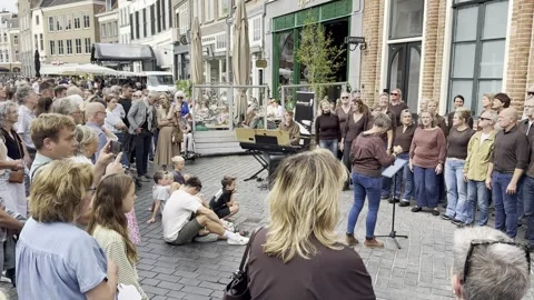 Popkoor Backcorner Choir Performs at Chocolate Festival Zutphen in Netherlands Stock Footage 346556759