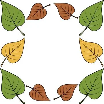 Poplar leaves. Square vector frame of leaves. Place for text. Cartoon style. Illustrazione stock