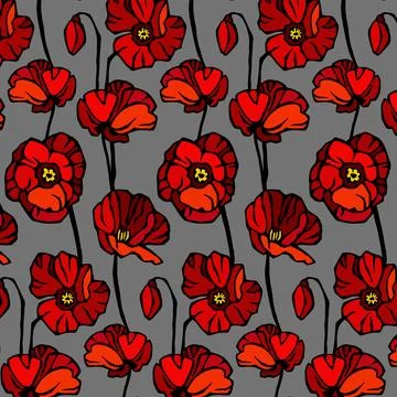 Poppies pattern. Grunge background isolated on White Background. Vector Ill.. Stock Illustration