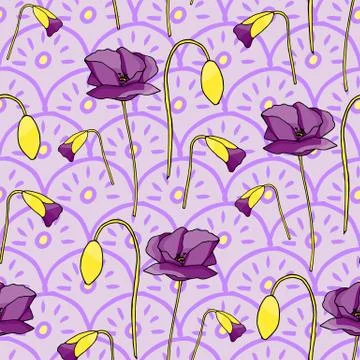 Poppies stripped seamless pattern. Abstract poppy seamless pattern for textil Stock Illustration