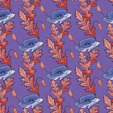 Poppies stripped seamless pattern. Abstract poppy seamless pattern for textil Stock Illustration