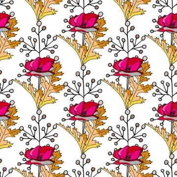 Poppies stripped seamless pattern. Abstract poppy seamless pattern for textil Stock Illustration