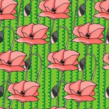 Poppies stripped seamless pattern. Abstract poppy seamless pattern for textil Stock Illustration