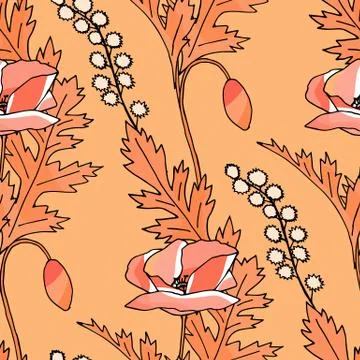 Poppies stripped seamless pattern. Abstract poppy seamless pattern for textil Stock Illustration