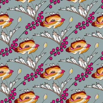 Poppies stripped seamless pattern. Abstract poppy seamless pattern for textil Stock Illustration