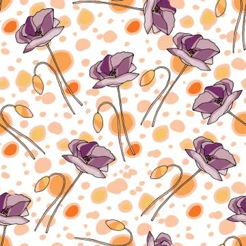 Poppies stripped seamless pattern. Abstract poppy seamless pattern for textil Stock Illustration